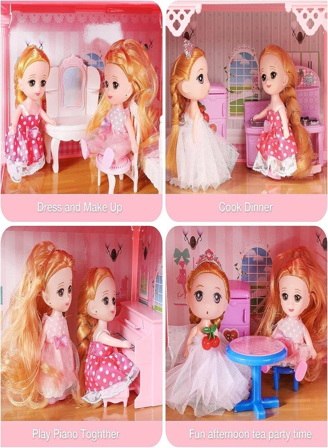 Ramokdu Dollhouse for 3-10 Year Old Girls, 7-Room Doll House with Lights, Steam Chimney, Garden, Furniture, Accessories, and Doll, DIY Pretend Play Kit, Gift for Girls - Pink - Image 4